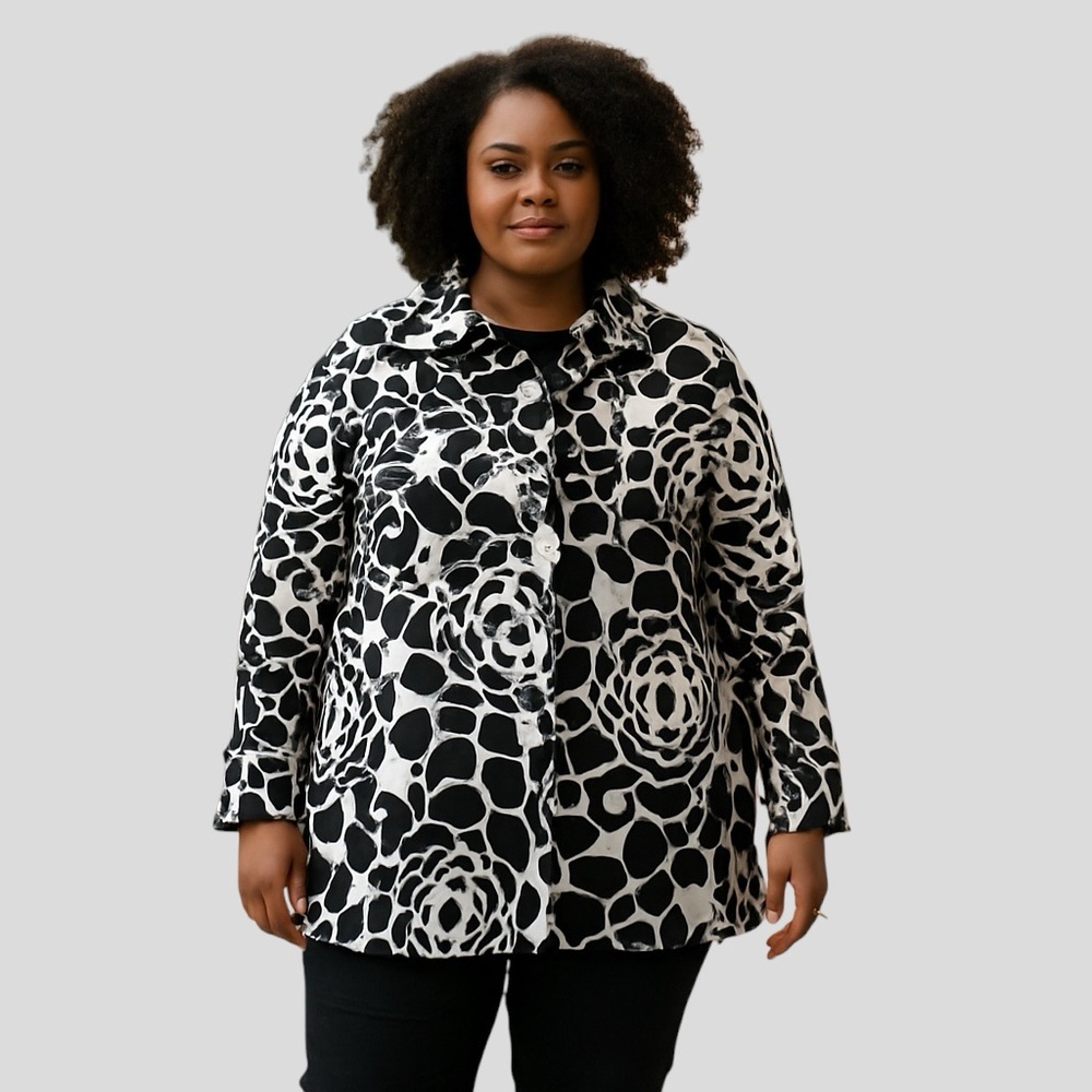 Mac & Jac Women’s Floral Black White A-Line Lightweight Jacket Size 10